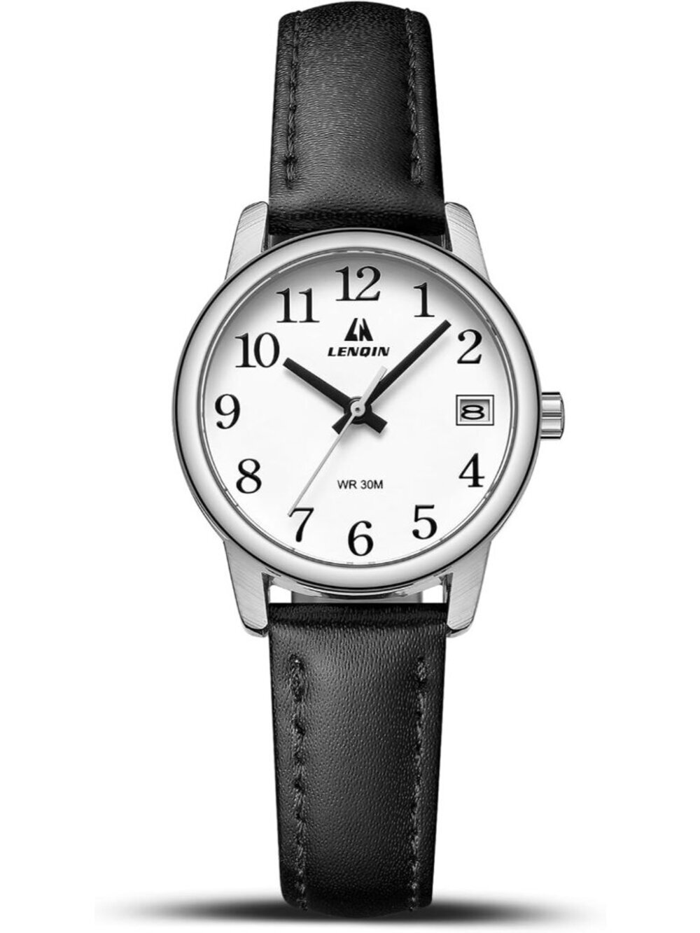 Ln Lenqin Women's Black And White Analog Quartz Leather Strap Waterproof Watch